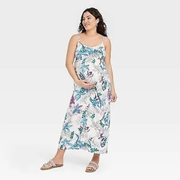 Tie Back Woven Maxi Maternity Dress Ingrid & Isabel White Floral Small - Picture 5 of 5
